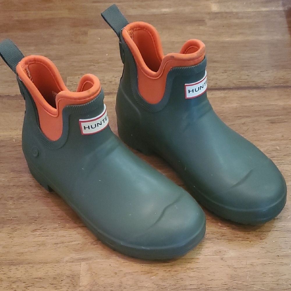 Hunter Green and Orange Rain & Snow Boots Slip-On